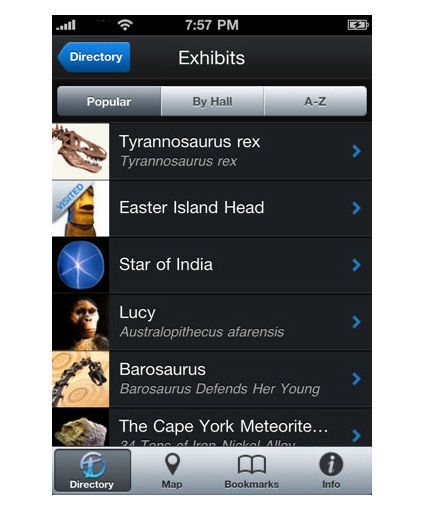 Appli mobile, exemple de menu  (audioguide téléchargeable)